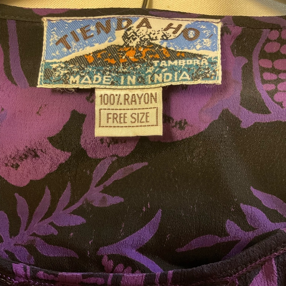 Tienda Ho Purple Black Floral Rayon Blouse & Maxi Skirt Set Free Size